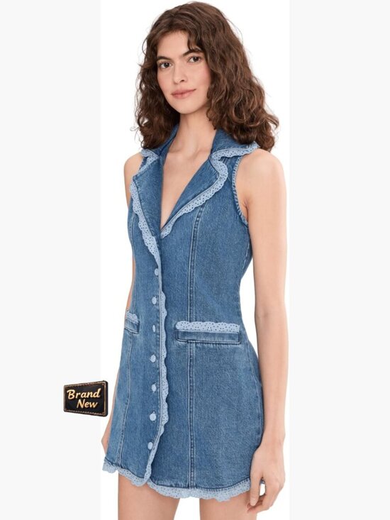 Dresses & Skirts - Sleeveless A-Line Mini Dress with Collar Trim & Pockets